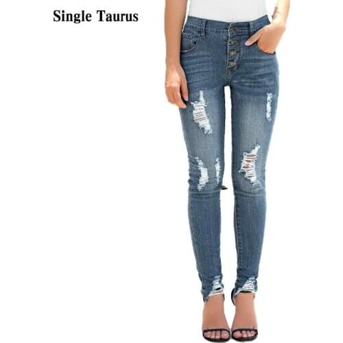 Fashion Distressed Jeans for Women High Waist Skinny Streetwear Bleached Ripped Denim Pants Trousers Pantalones Vaqueros Mujer