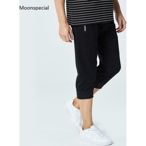 Men 3/4 Trousers Jogger Pants Zipper Calf Length Pants Casual Elastic Bodybuilding Fitness Workout Pants skinny Sweatpants