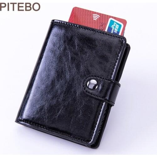 PITEBO Mans carbon fiber leather wallet Aluminum Mini Wallet case case ID RFID blocking wallet Business Card box Good nice