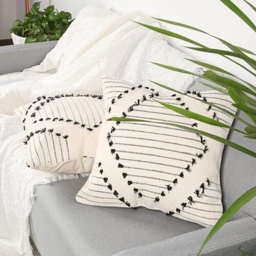 White Kussensloop Cushion Cover Hand Embroidery Pillow Covers Tassel Woven For Home Decoration Farmhouse Sofa Bed 45x45Cm