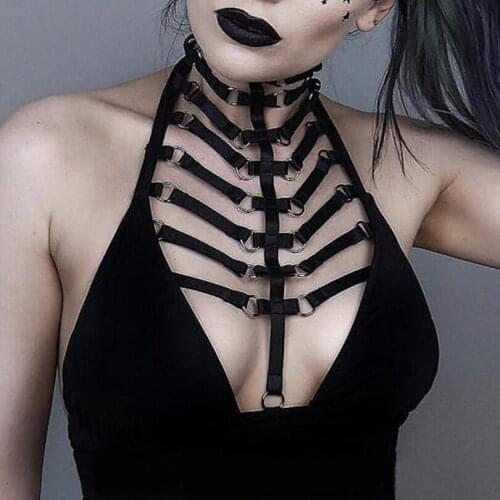 New Gothic Bandage Body Garter for Women Wear Lingerie Party Queen Sexy Charming Garter Belt Cupless Punk Bustier top