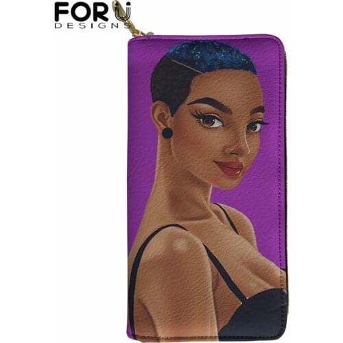 FORUDESIGNS New Leather Long Wallets Melanin Girls Black Women High Quality Zipper Purse Vintage Coin Holder Femme Wallets 2020