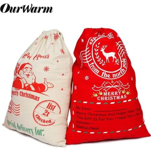 OurWarm Christmas Santa Sack Canvas Bags New Year Personalised Gift Bag Large White and Red Canvas Gift Bags 50*70cm