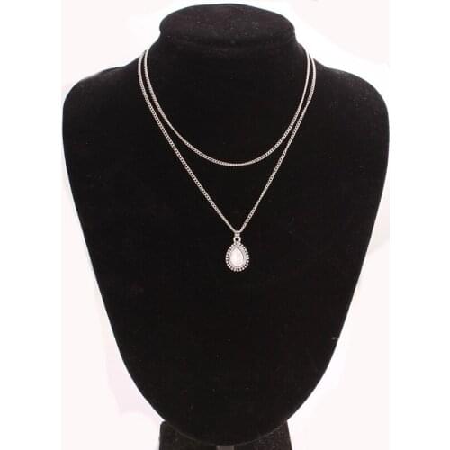 2020 Necklace Water Drop Pendant Vintage 2 Layers Metal Women crystal Necklaces Jewelry