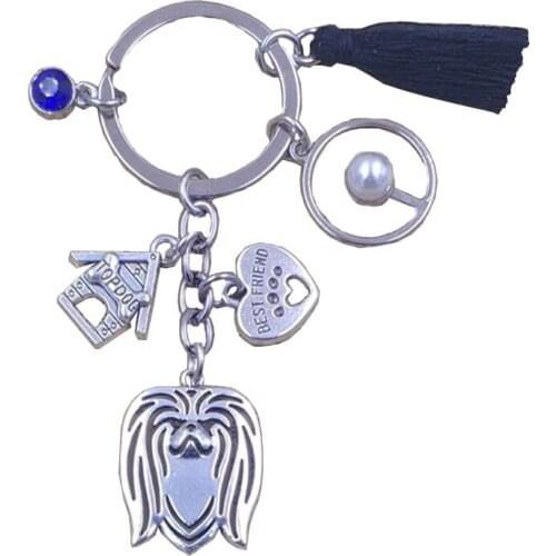 Pekingese Dog Animal Sun Style Keychain Key Ring Pet Tassels Antique Handbag New Hot Women Men Jewelry Birthday Gift K164