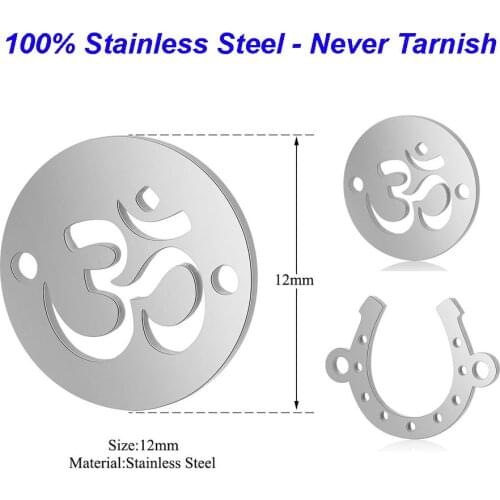 5pcs/lot 100% Stainless Steel charms Vnistar Lotus OM Horseshoe charms Making Jewelry Charms Connextors for Bracelets Wholesale