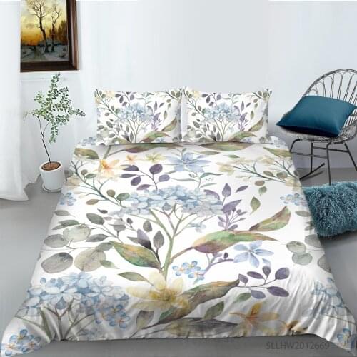 New Arrival Ink Plant Printing Bedding set Quilt cover with pillowcases Bed Linen Set Bedclothes Double Queen King Size