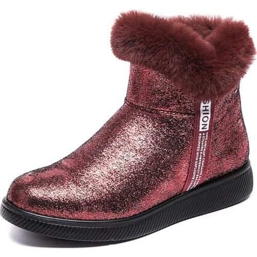 Warm Ankle Bootie Women Lightweight Velvet Boots Zip Up Shining Cotton Shoes Girl Waterproof Winter Outdoor Shoes for Snow Day