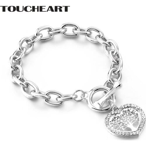 TOUCHEART Heart Pattern Tree Of Life Cuff Bracelets Bangles Charms For Women Silver Jewelry Stainless Steel Bracelets SBR180154