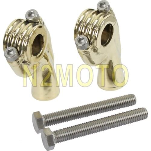 Solid Brass Motorcycles Old School Bent Finned 2-5/8" Handlebar Risers for Harley Bobber Chopper Springer 7/8" 1" Bars