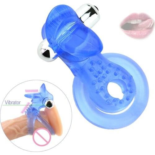 Dingye Tongue Vibrator Penis Vibrating Ring Delay Ejaculation Sex Toys for Men Male Cock Silicone Rings Adult Products