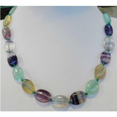 New fashion style Real Natural stone 13x18mm Multicolor Fluorite Oval Beads Chain Strand Necklace For Women 18inch BV230