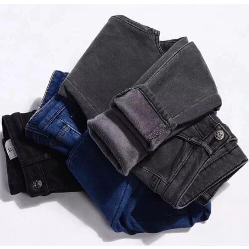 Streetwear black thickening velvet High Waist Warm Jeans For Women Winter warm Denim Pants Jean 2020 Ladies Trousers Warm Pants
