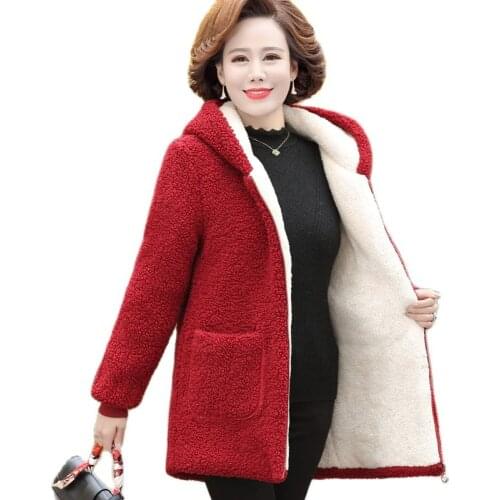 Mother Winter Womens Jacket 2021 New Female Lambswool Plus Velvet Cotton Coat Plus Size 5XL Overcoat Hooded Warm Lady Outerwear