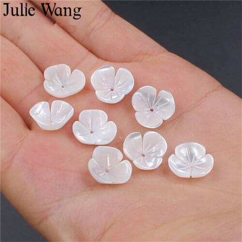 Julie Wang 10pcs 12mm Natural Shell Flowers Bead Caps For Necklace Bracelet Pendants Finding Jewelry Making Accessory