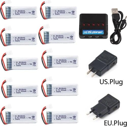 10PCS 3.7V 520mAh 1S Battery 801844 Drone Lipo Battery RC Lithium Battery Lion Battery for Hubsan H107P Drone toys accessory