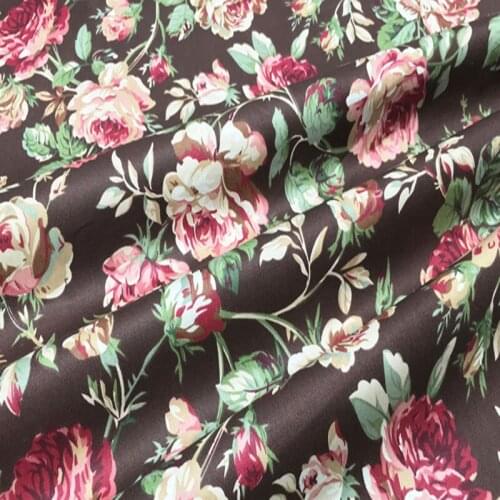 100x160cm Royal Coffee Big Blooming Rose Flowers Printed Cotton Fabric Floral Fabric For DIY Sewing Home Decoration