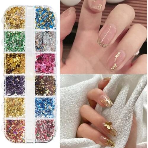 12 Grids/Sets Nail Glitter Sequin Mixed DIY Flake Paillette Nail Art Decorations Self-adhesive Nail Art