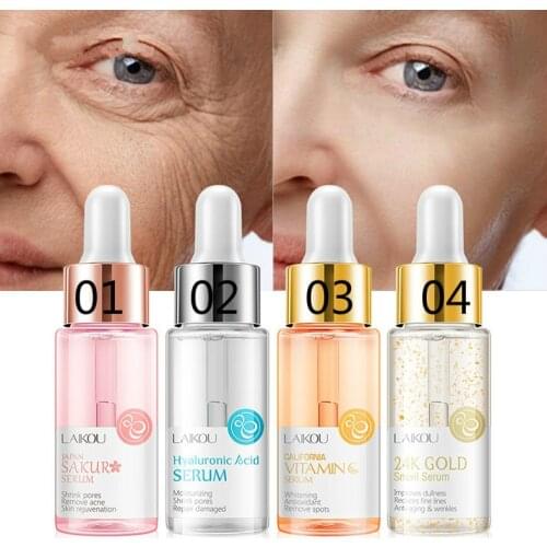 17ml Japan Sakura Essence Anti-Aging Hyaluronic Acid Pure 24K Gold Whitening Brighten Vitamin C Skin Care Face Serum