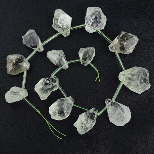 2 Strands Natural Green Amethyst Prasiolite Freeform Nuggets Raw green Crystal strand 15"