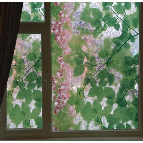 3d white stone green leaf pattern electrostatic glass sticker living room bedroom bathroom sliding door window sunscreen film