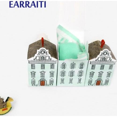 50pcs 6.7x6.7x7.5cm Candy Gift Box For Birthday Cookies House Shape Handmade Snack Biscuits Paper Packing Boxes Supplies