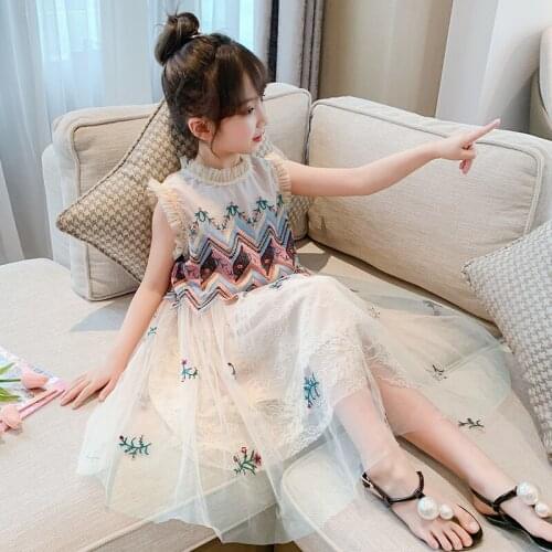 White Long Summer Birthday Party Girl Dress Cotton Tulle Korean Cute Flower Girl Dress Princess Robe Fille Kids Clothes BW50DR