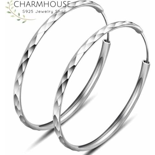 Oversize Big Hoop Earrings For Women S925 Sterling Silver Jewelry 30/40/50/60mm Round Circle Earcuff Brincos Femme Oorbellen