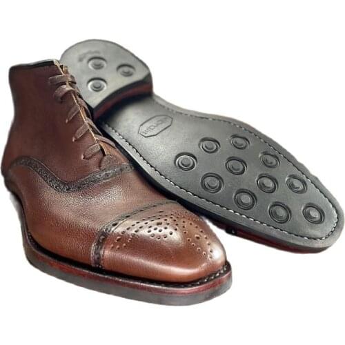 Sipriks Imported Italian Genuine Leather Martin Boots Mens Goodyear Welted Shoes Rubber Soled Ankle Booties Boss Male Brown Moto