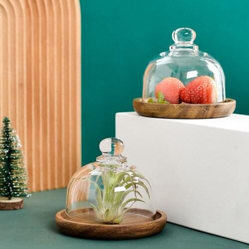 Dessert Cup Mousse Tray Cake Wooden Plate Glass Cover Dessert Desktop Afternoon Tea Plate