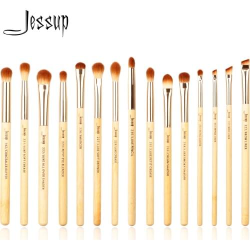 Jessup Beauty 15pcs Beauty Bamboo Professional Makeup Brushes Set Make up Brush Tool kit Eye Shader Liner Crease Definer Buffer