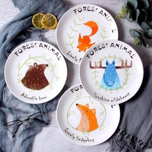 Lovely Cartoon Animals Ceramic Round Plate Dinner Dishe Pasta Steak Dessert Circular Fruit Plates Fine Bone China Kitchenware