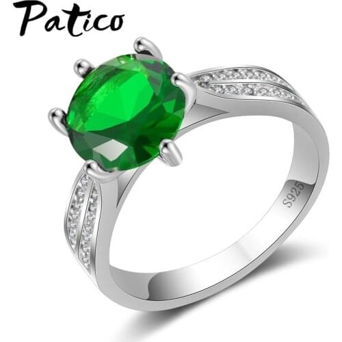 Rings for Women 925 Stering Silver Round Green Jewelry Stone Cute Romantic Crystal Cubic Zirconia Rings for Wedding party