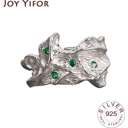 925 Sterling Silver Korean Vintage Ring For Women Tin Foil Green CZ Female Handmade Opening Finger Fashion Jewelry Couple