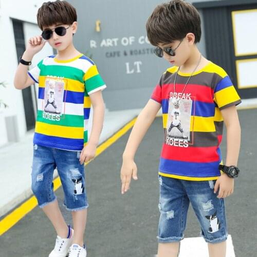 Children Clothing 2021 Summer Teens Boys Clothes Set Striped T-shirt+Pant Outfit Kids Tracksuit Suit For Boys Clothing Sets