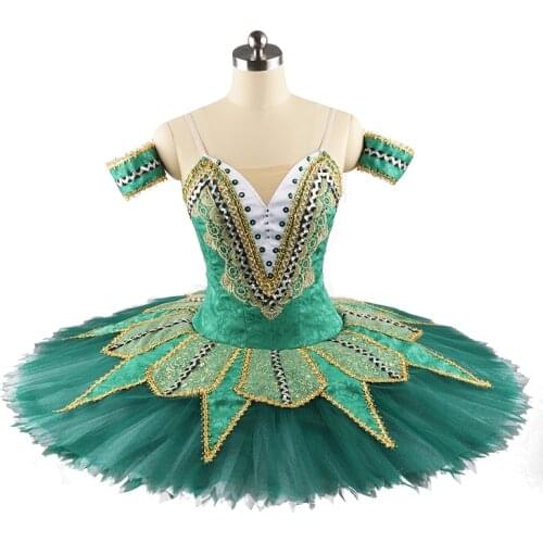 No Elasticity green Ballet tutu Costume Girl Paquita competition Professional Ballet Dress Stage Pancake Platter Tutu dress0109