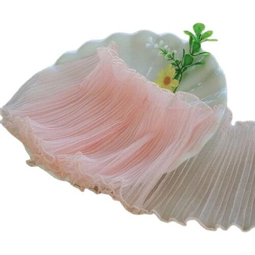 1M Latest Lace Ribbon Trim 15cm Gray Guipure Elastic Pleated Tulle Lace Fabric For Dresses Craft Supplies encajes dentelle K44