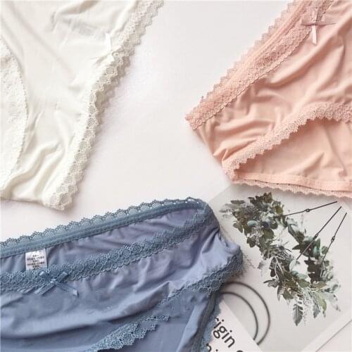 Coast Lace Underwear For Girl Ice Silk Buttocks Side Low Waist Womens Panties Lovely Comfortable Cotton Solid Color Seamless