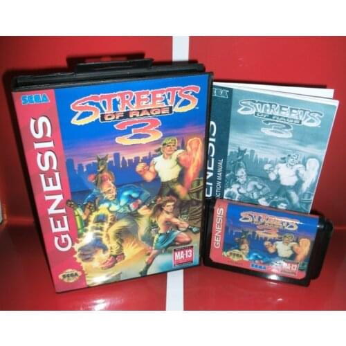 MD games card - Streets of Rage 3 US Cover with Box and Manual For Sega Megadrive Genesis Video Game Console 16 bit MD card