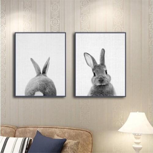 Lovely Rabbit Gray Cute Animal Print Decor Nordic Poster Print Wall Picture Canvas Painting Picture Living Room Home Art Decor