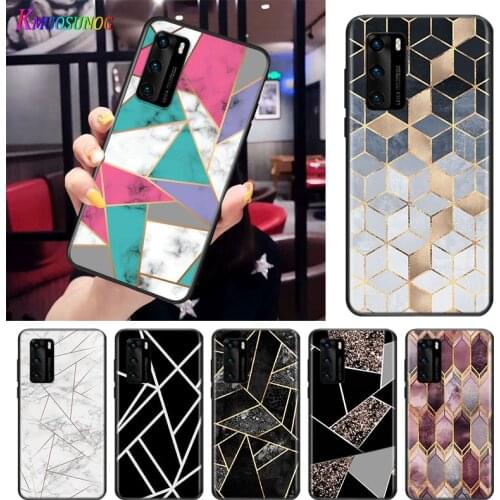 Marble Geometric For Huawei P Smart S Z Mate 40 RS 30 20 10 Pro Plus Lite 2019 2020 2021 Black Soft Phone Case