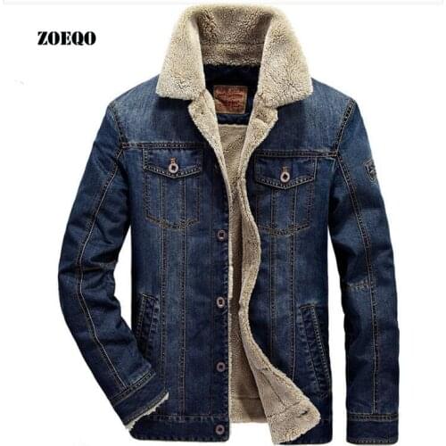 ZOEQO New men jacket and coats Mens Rodeo Lined Denim Jackets Fashion mens jeans jacket Thicken warm winter outwear male M~4XL
