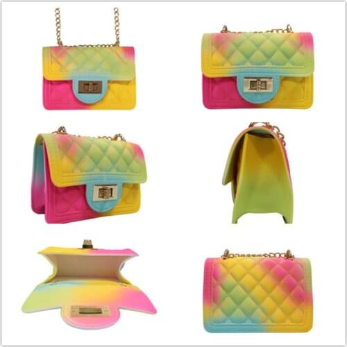 New Fashion Jelly Bag Brand Plaid Chain Iridescence Shoulder Bags Women Messenger Bag Summer Handbag Gradient Purse