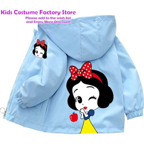 New Snow White Jacket Kids 1-6 Years Spring Autumn Jacket Cartoon Kids Children Jacket Zipper Cardigan Jacket Hooded Jacket