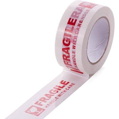 2021 New White and Red Fragile Packing Tape Handle with Care Bopp Shipping Warning Sticker Label 100m x 50mm