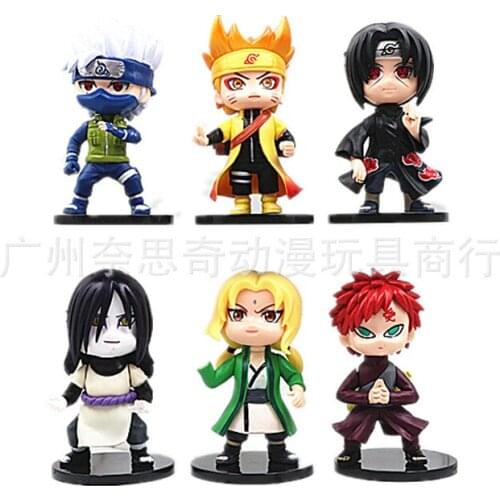 New anime third-generation Q version of Naruto Kakashi I Gaara doll machine doll model decoration childrens gift 9.5CM 6pcs/set