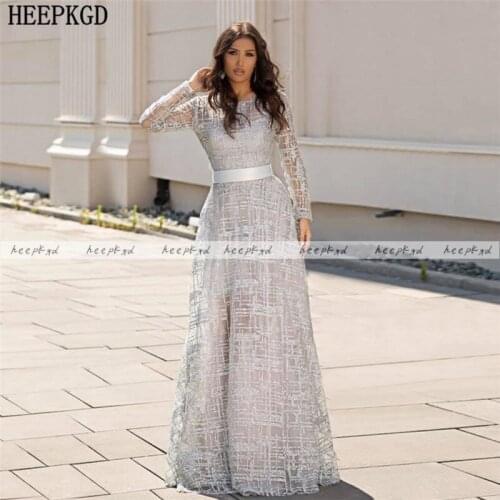 New Design Sliver Long Sleeves Grid Arabic Evening Dress Plus Size Formal Occasion Prom Gown Customize Women Wedding Party Dress