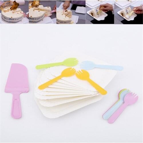 Disposable Birthday Cake Dish Kinfe Forks Plates Suit Flatware Eco-friendly Wedding Party Supplies Candy Color