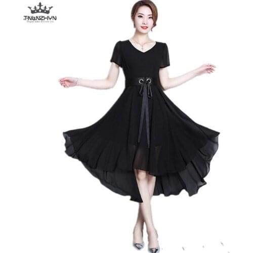 TNLNZHYN Women clothing dress summer new fashion Short sleeve large size high-end Sexy V collar Female long Chiffon dress QW30