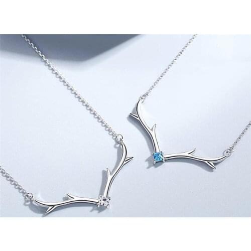 Sole Memory Cute Simple Zircon Antler Pendant 925 Sterling Silver Clavicle Chain Female Necklace SNE415